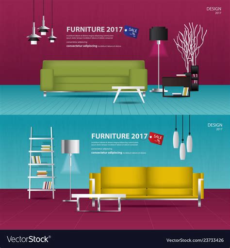 2 Banner Furniture Sale Design Template Ill Vector Image