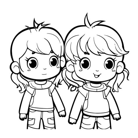 Dibujo De Dos Niños Para Colorear Páginas Esbozar Vector Png Dibujos Dibujo De Ala Dibujo De