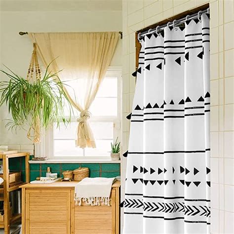 Uphome Boho Shower Curtain Black And White Fabric Shower Curtain With