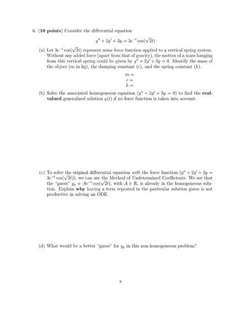 Solved 6 10 Points Consider The Differential Equation