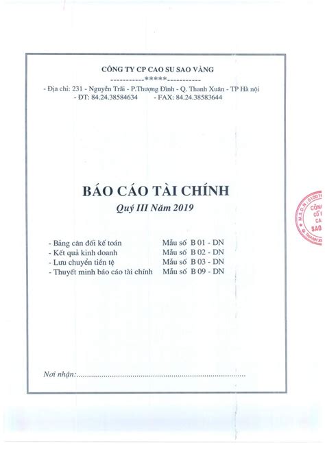 Báo cáo tài chính Quý III năm 2019