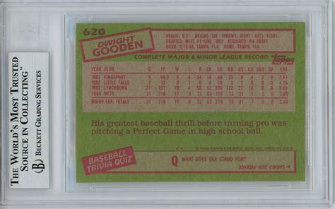 Dwight Gooden Autographed 1985 Topps Rookie Trading Card BAS Slab ...