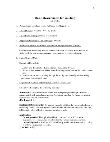 Basic Measurement For Welding Lesson Plan For 10th 12th Grade
