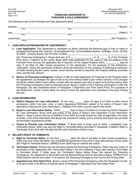 Form 22A NWMLS Financing Addendum PDF FormsPal