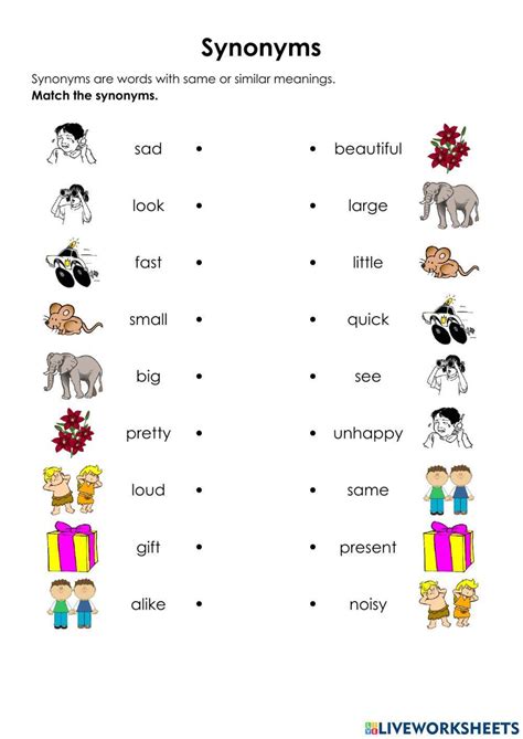 Synonyms Worksheets For 1st Grade