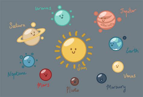 Solar System Eight Planets Pluto And The Sun Vector Illustration