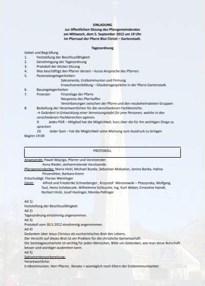 Einladung Zur Ffentlichen Sitzung Des Pfarre Gartenstadt