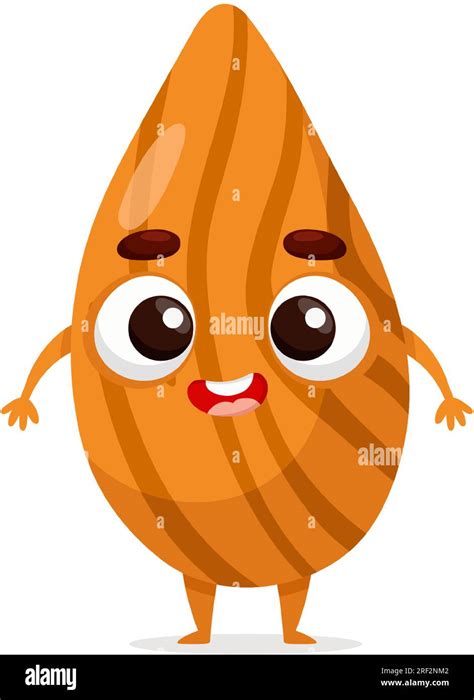 Funny Cartoon Almond Kawaii Nut Character Vector Food Illustration