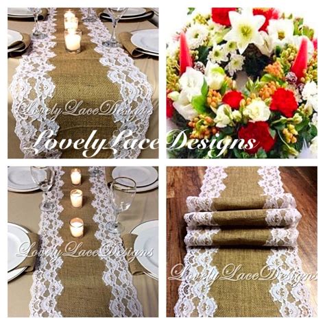 Christmas Table Runner Burlap And White Lace 5ft 10ft X 12in Wide