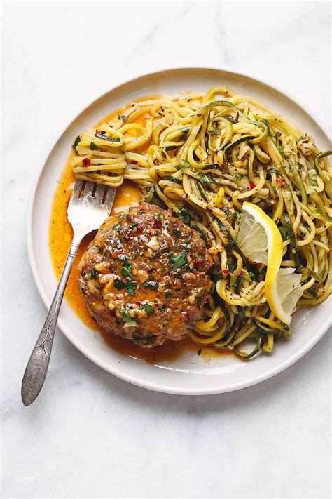 Cheesy Garlic Burgers With Lemon Butter Zucchini Noodles Beef Burgers Recipe — Eatwell101