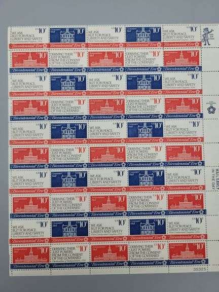 Full Sheet Of Bicentennial Era 10 Cent Stamps Baer Auctioneers