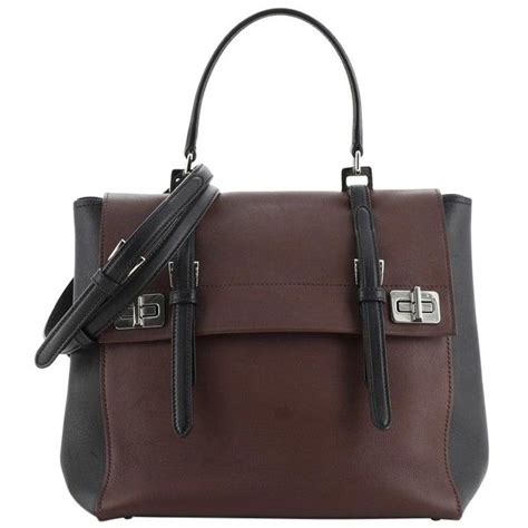 Prada Half Flap Double Turn Lock Satchel City Calfskin Large