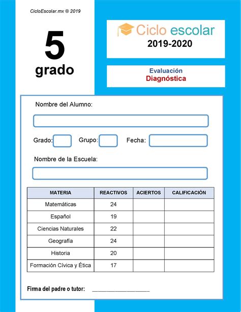 Examen Diagnóstico Quinto Grado 2019 2020 Imagenes Educativas