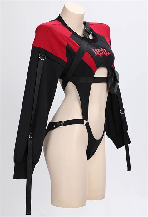 Sexy Biker Style Lingerie Set Gothic Lingerie Outfit Gothic Dark Style Lingerie In Stock