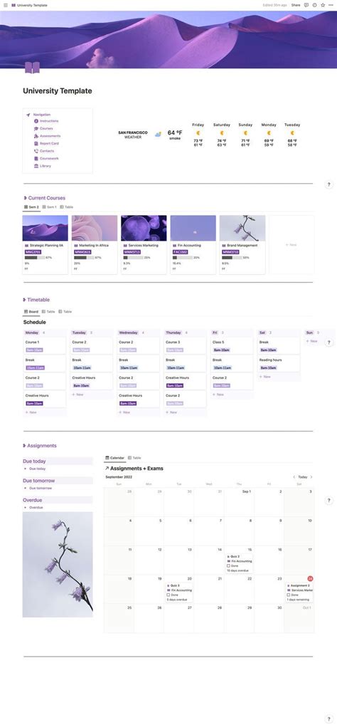 Notion College Template Aesthetic Notion Template For College