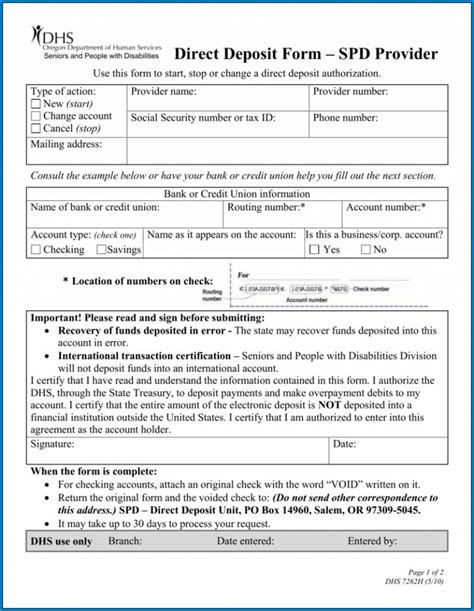 Printable Direct Deposit Form Template