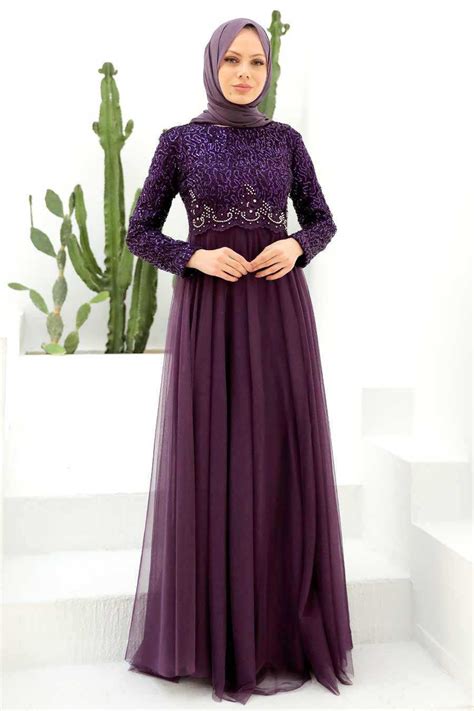 Purple Hijab Evening Dress 9160MOR Neva Style