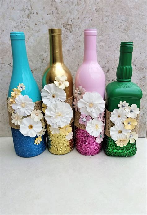 Centerpiece With Flowers Spring Wine Bottles Flower Decor Etsy