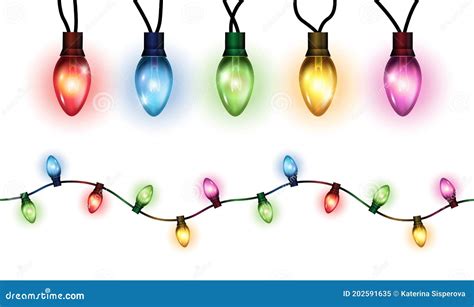 Vector Realistic Glowing Colorful Christmas Lights In Seamless Pattern