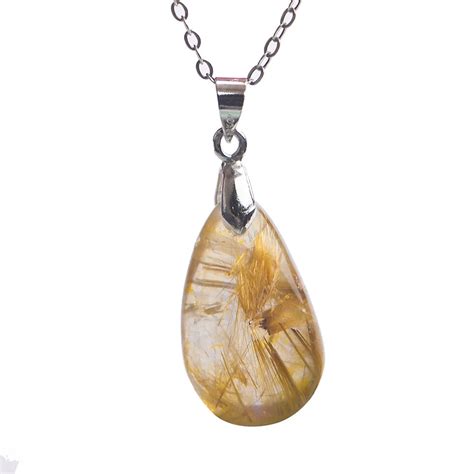 Natural Stone Titanium Gold Rutilated Quartz Gem Crystal Beads Pendant