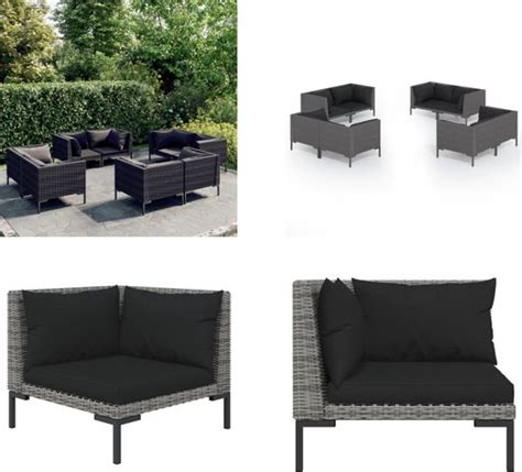 VidaXL 8 Delige Loungeset Met Kussens Poly Rattan Donkergrijs