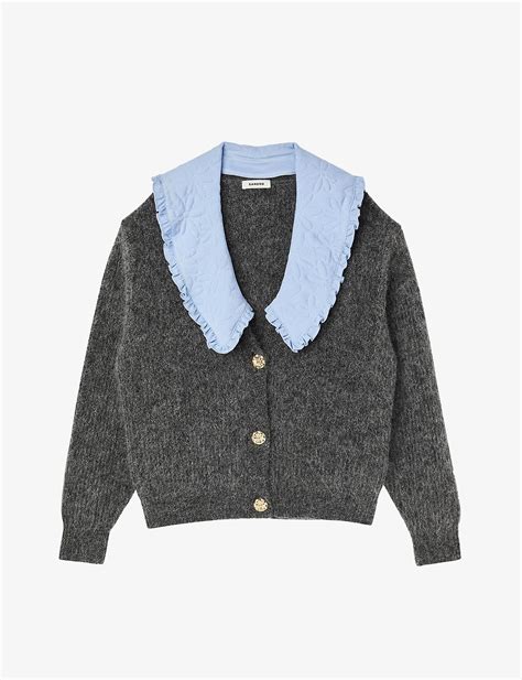 Sandro Barthelemy Collar Stretch Knit Cardigan In Blue Lyst