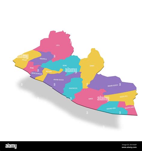 Liberia Politische Karte Der Verwaltungseinheiten Bezirke Farbige