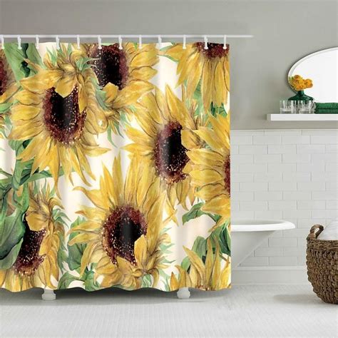 Sunflower Shower Curtain Set 4 Pcs Shabby Chic Common Sunflower Yard