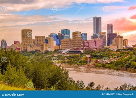 A Bright Summer Downtown Edmonton Sunset Skyline Stock Image Image Of