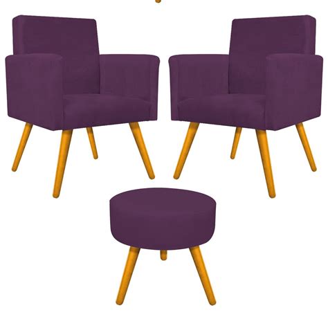 Kit Poltronas Beatriz Puff Sofia Palito Mel Suede Roxo