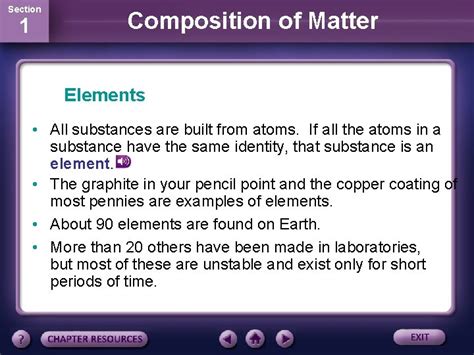 Section 1 Composition Of Matter Pure Substances Materials