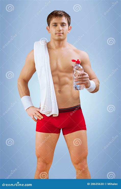 A Naked Man With Bottle Of Water Stock Photo Image Of Metrosexual Exercising