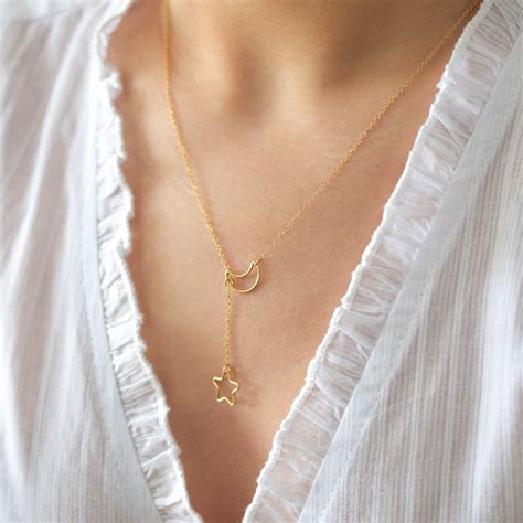 Moon And Star Necklace Gold Moon Necklace Crescent Moon Etsy