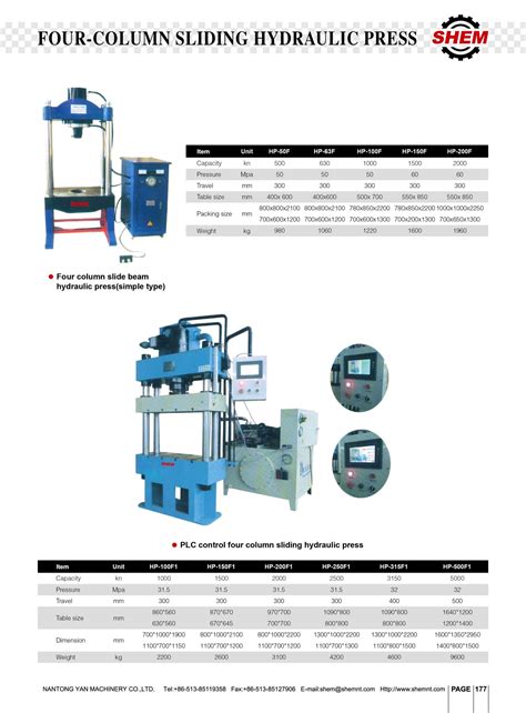 P177 FOUR COLUMN SLIDING HYDRAULIC PRESS NANTONG YAN MACHINERY CO LTD