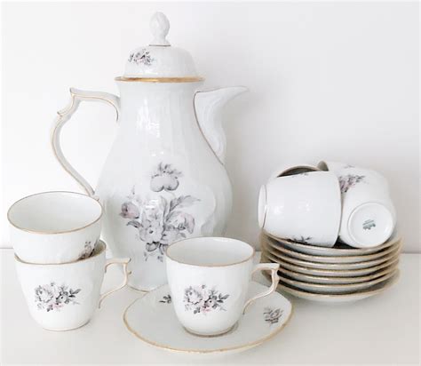 Vintage Coffee Set Rosenthal Sanssouci Grey Rose Classic German White