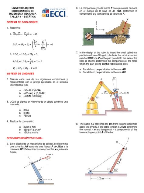 Primer Taller De Estática Pdf Vector Euclidiano Fuerza