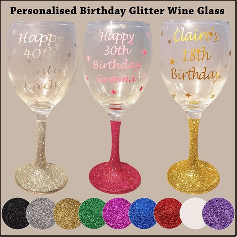 Personalised Glitter Wine Glass Happy Birthday 18th 21st 40th 50th T Xmas Ebay