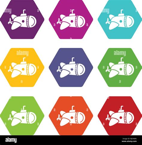 Submarine With Round Nose Icons Set 9 Vector Stock Vector Image And Art