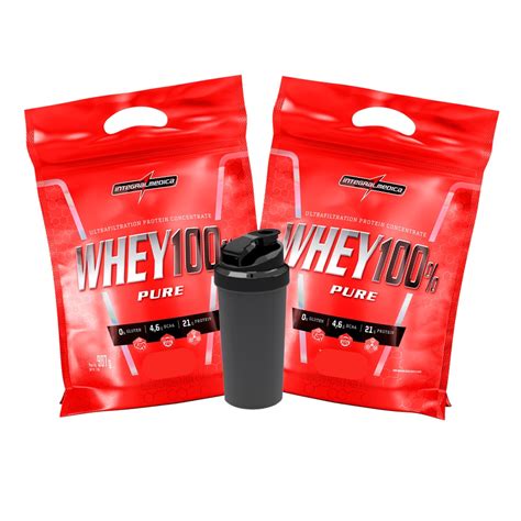 Kit Combo 2x Refil Whey 100 Pure 907g Coqueteleira Whey Protein