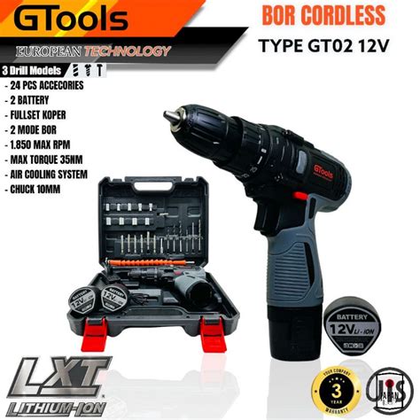 Jual Bor Cordless 12v GTOOLS EROPA GT01 GT02 Mesin Bor Baterai Drill