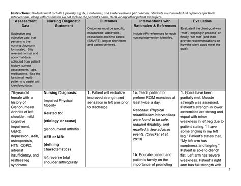 Lifespan Nursing Care Plan 1 2 Interventions Along With Rationales Do Not Include The