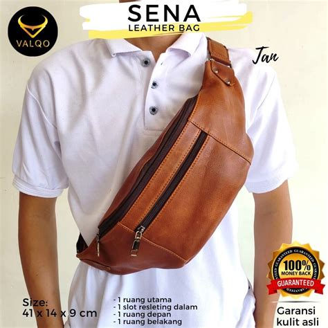 Jual VALQO SENA Tas Kulit Sapi Waist Bag Dada Pinggang Sling Bag Pria