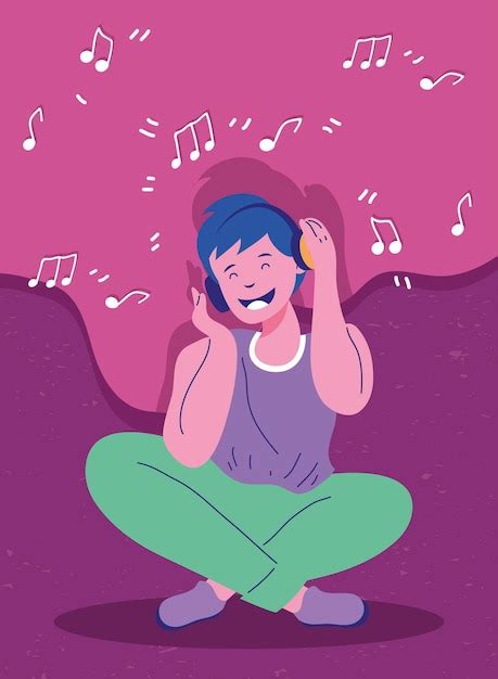 Joven escuchar música Vector Premium