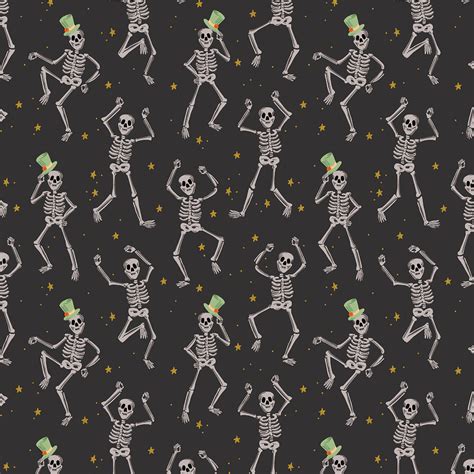 Rp Bk M Halloween Skeletons Black Metallic Fabric Cotton