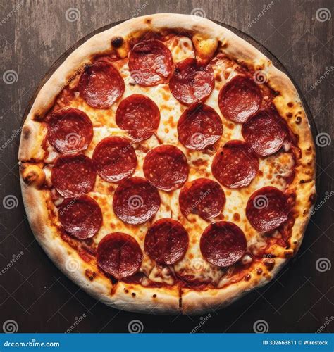 Ai Generated Illustration Of A Freshly Made Pepperoni Pizza On A Wooden