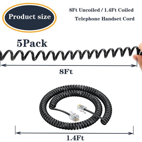 Ubramac Telephone Handset Cordcoiled Wire 5 Pack 8ft Uncoiled 14ft