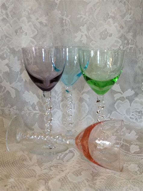 Colored Crystal Cordials Hand Blown Applied Twisted Stems Etsy Hand