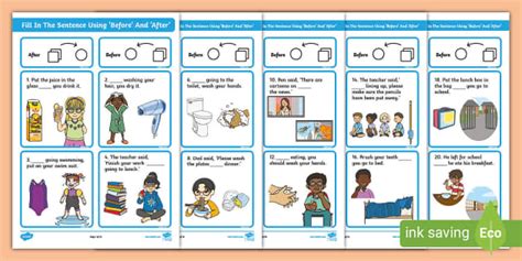 Fill In The Sentence Using Before And After Activity