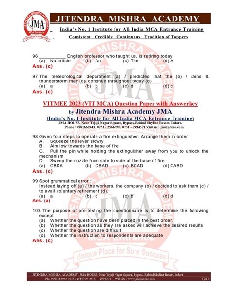 Vitmee 2023 Vit Mca Jitendra Mishra Academy Indore Mp