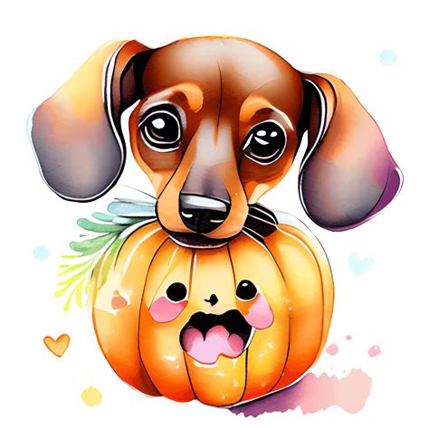 Kawaii Dachshund Pumpkin Illustration · Creative Fabrica